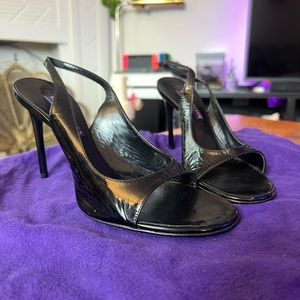 Ralph Lauren Collection Black Patent Leather Slingback Heels
